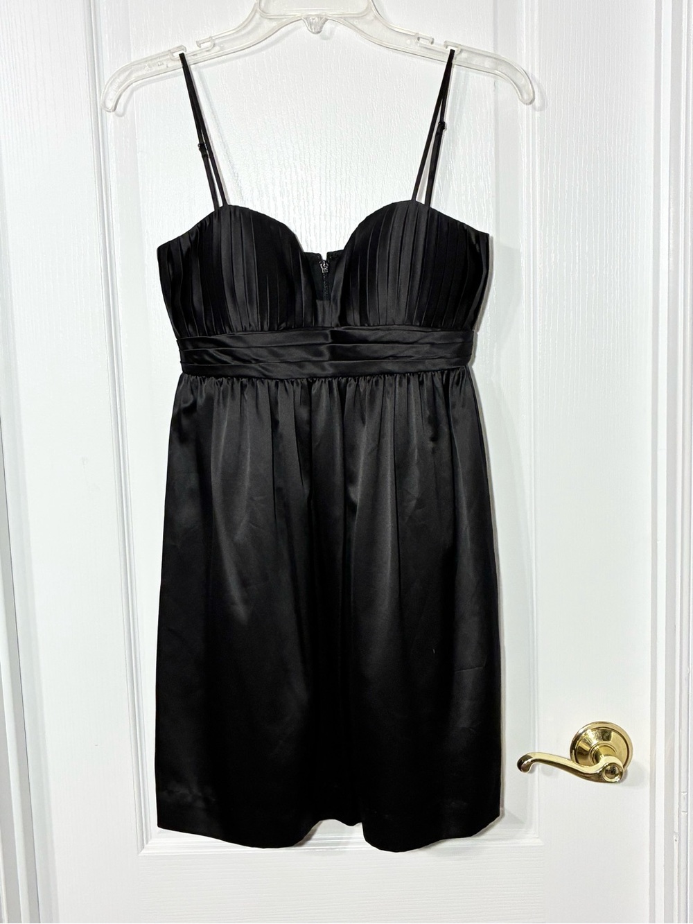 NWT BCBGeneration Satin Plunge Neck Tuck Bodice Spaghetti Strap Mini Dress Black